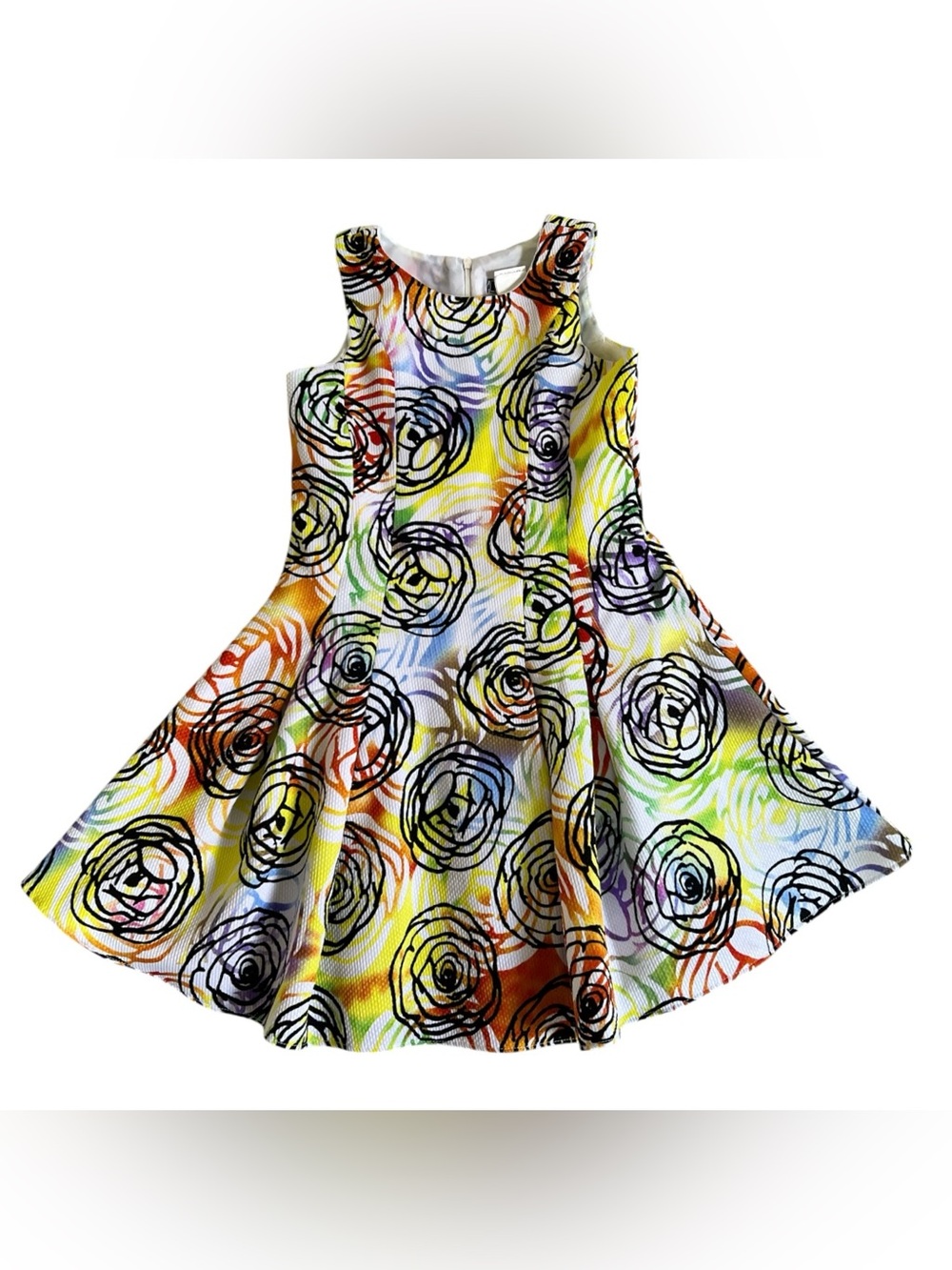 Girls' Multicolor Swirl Rose Print Fit & Flare Dress - Sleeveless